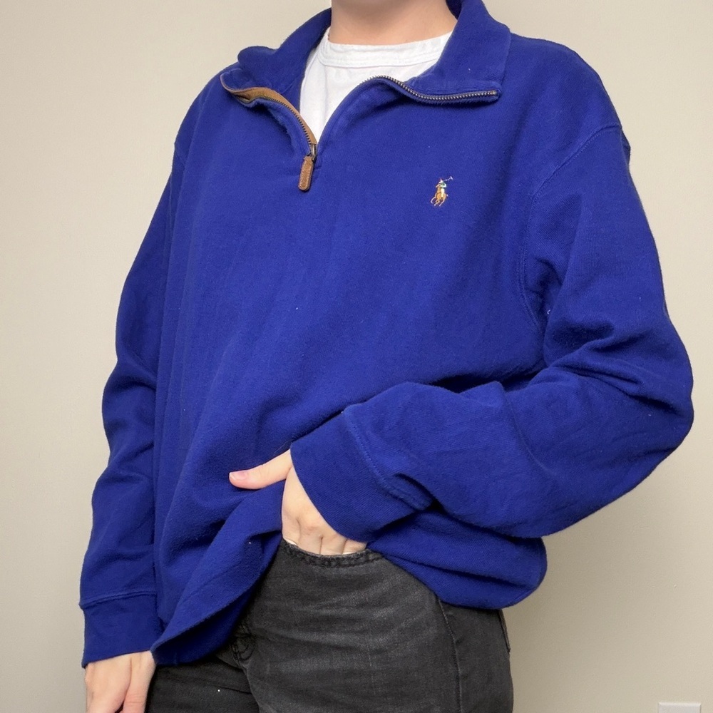 Polo Ralph Lauren royal bright blue full color horse quarter zip pullover - XL